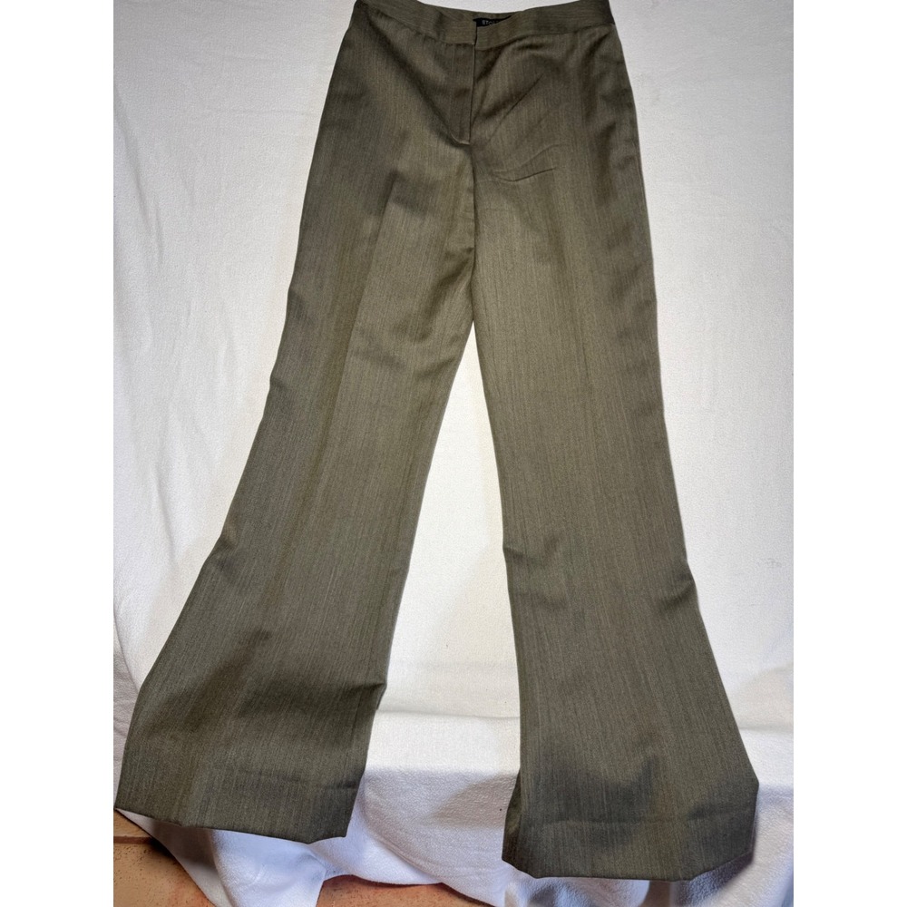 Etcetera Womens 100% Wool Wide Leg Trousers Olive Green High Rise Pants Size 4